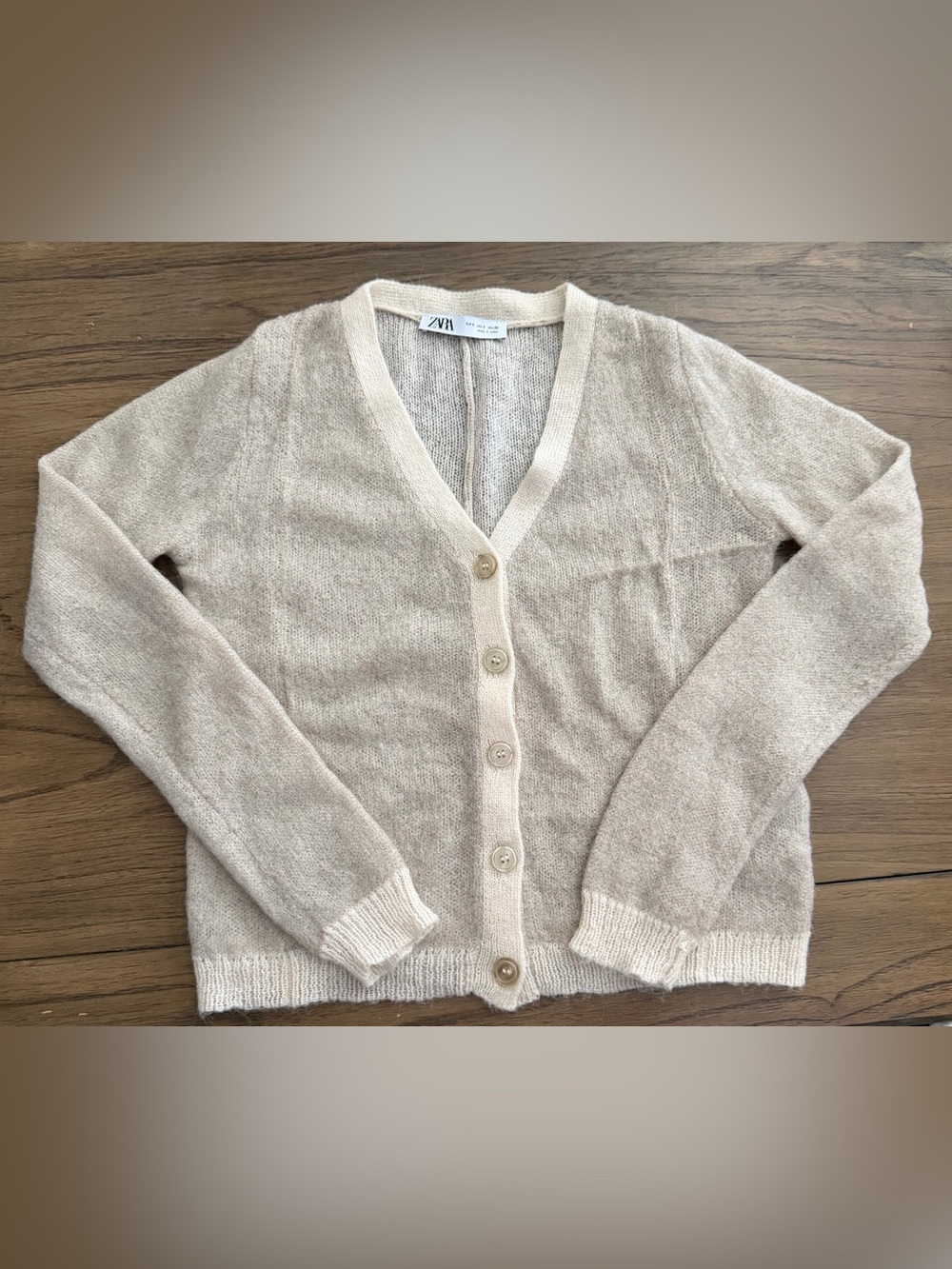 Zara Beige V-Neck Button Front wool blend Cardigan
